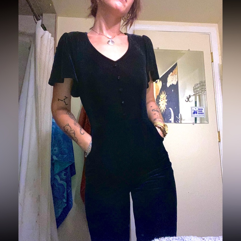 Uniquely Vintage Black Corduroy Flared Jumpsuit